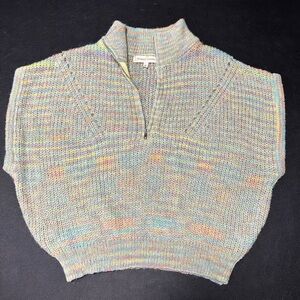 Gilded Intent Pastel Multi-Color Knit Zip Mock Neck Sweater Vest